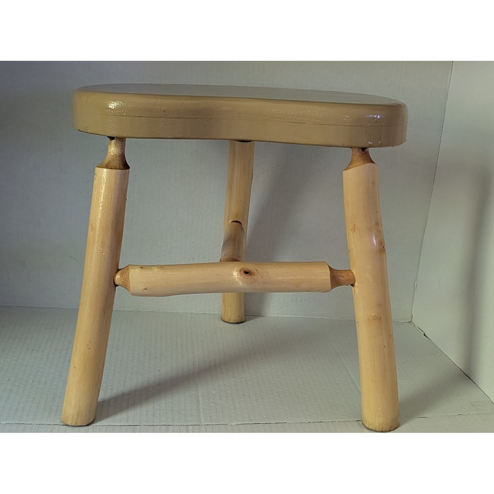 Title: Rustic Wooden 3 Legged Stool Primitive Handmade Milk Cookie Stool 13"